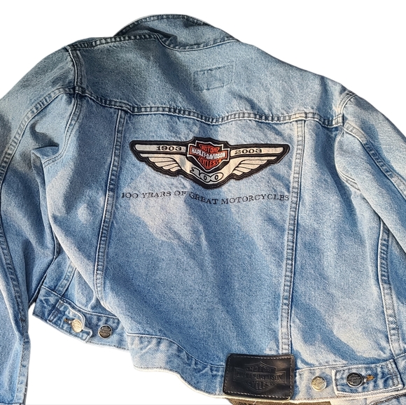 Harley Davidson 100 Year Anniversary Denim Jacket women's Jean Size Large - Picture 2 of 8
